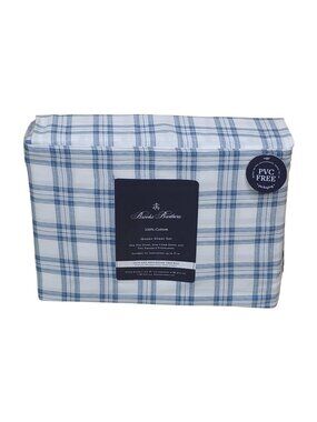 Brooks Brothers Plaid 100% Cotton Queen Sheet Set With PVC-Free Packaging